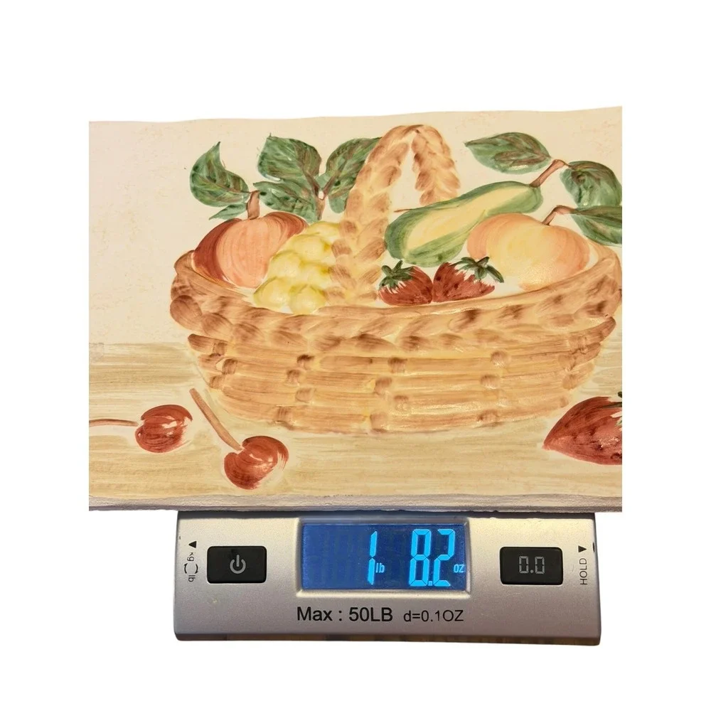 Vintage Ceramic Fruit Basket Wall Plaque 3D Relief Hand Painted Farmhouse 12x9